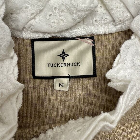 Tuckernuck Sweater Womens Size M Medium Lace Collar/Cuffs Nylon/Wool Tan Beige - Picture 5 of 8